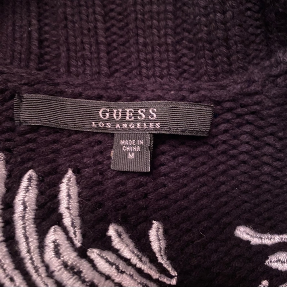 Guess knit long cardigan open front embroidered floral details heavy - Picture 10 of 16